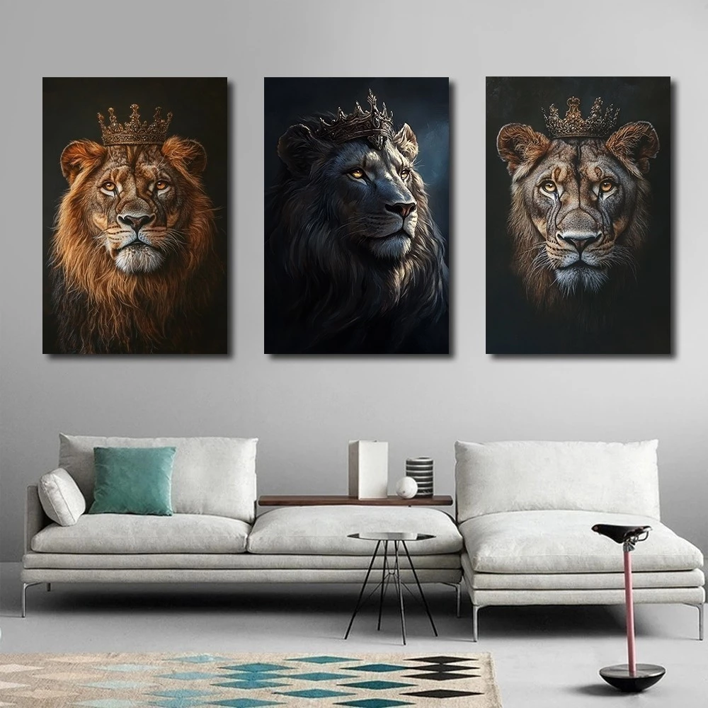 3PCS Living Room Decorative Painting Lion