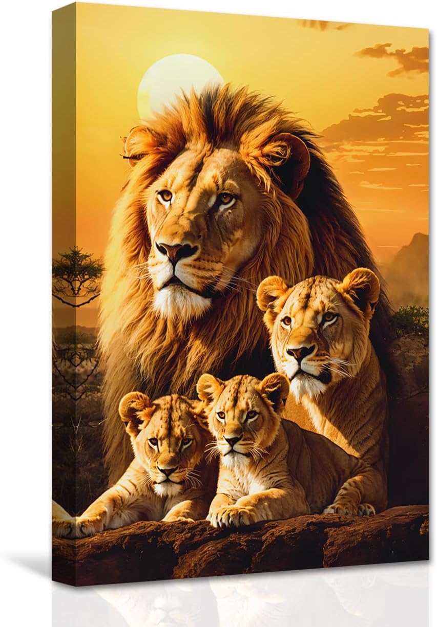 CXHOSTENT Lion Family Canvas Wall Art Wild Lion Lioness
