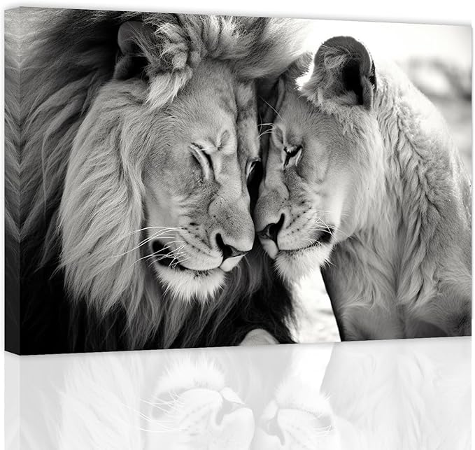 Lion and Lioness Wall Art Black and White Lion Picture Wildlife
